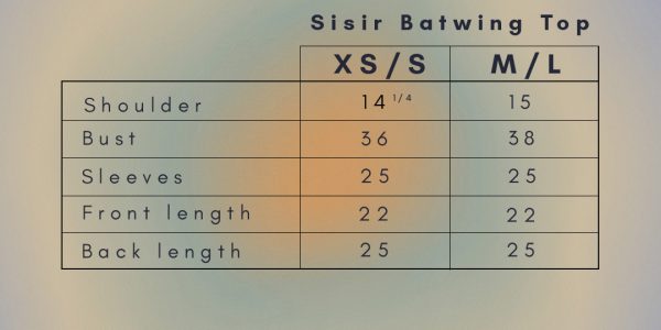 Sizing Chart - Sisir Batwing Top